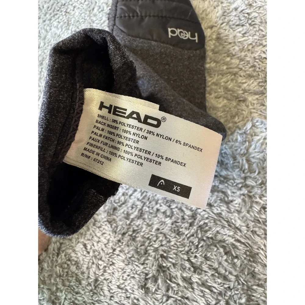 Head Unisex Hybrid Mittens XS Black Gray Fleece Faux Fur Lining